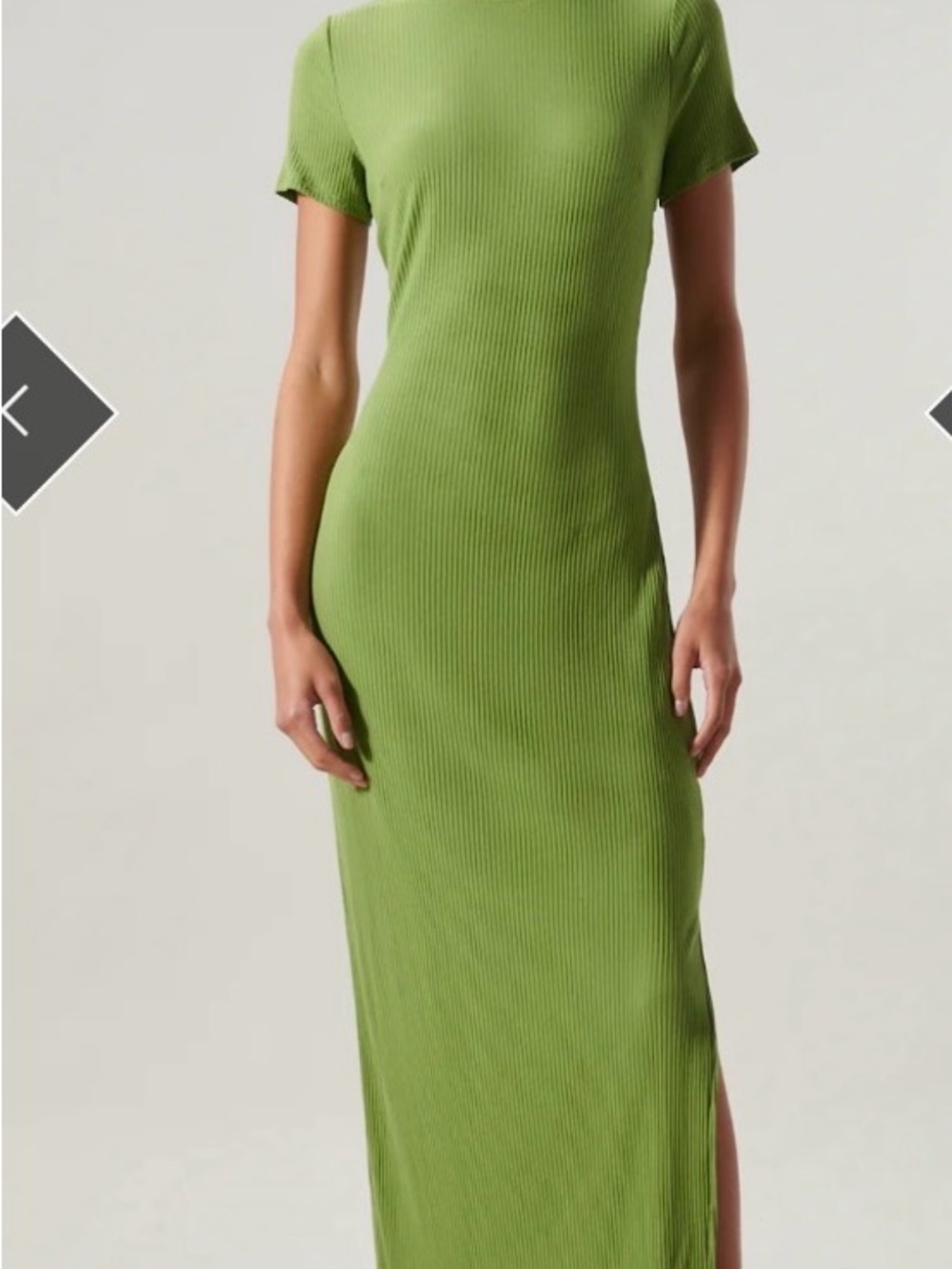 Green Ribbed Short Sleeve Maxi Dress